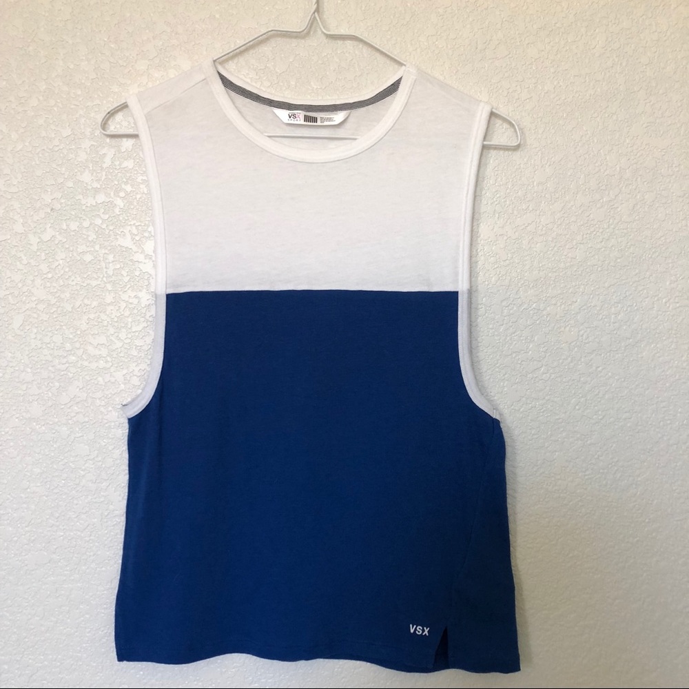 VSX white and blue muscle tank